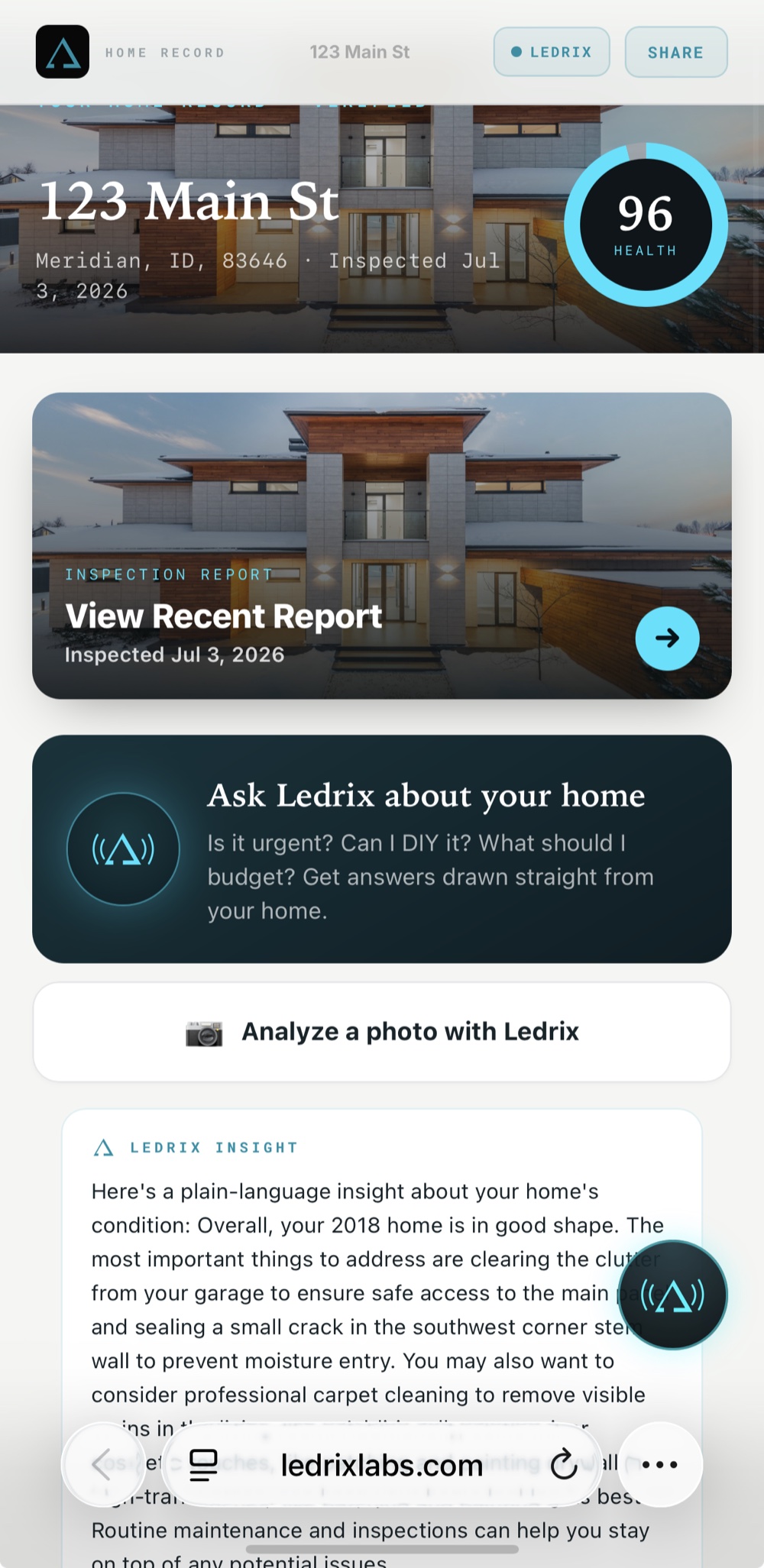 The live Ledrix client home portal